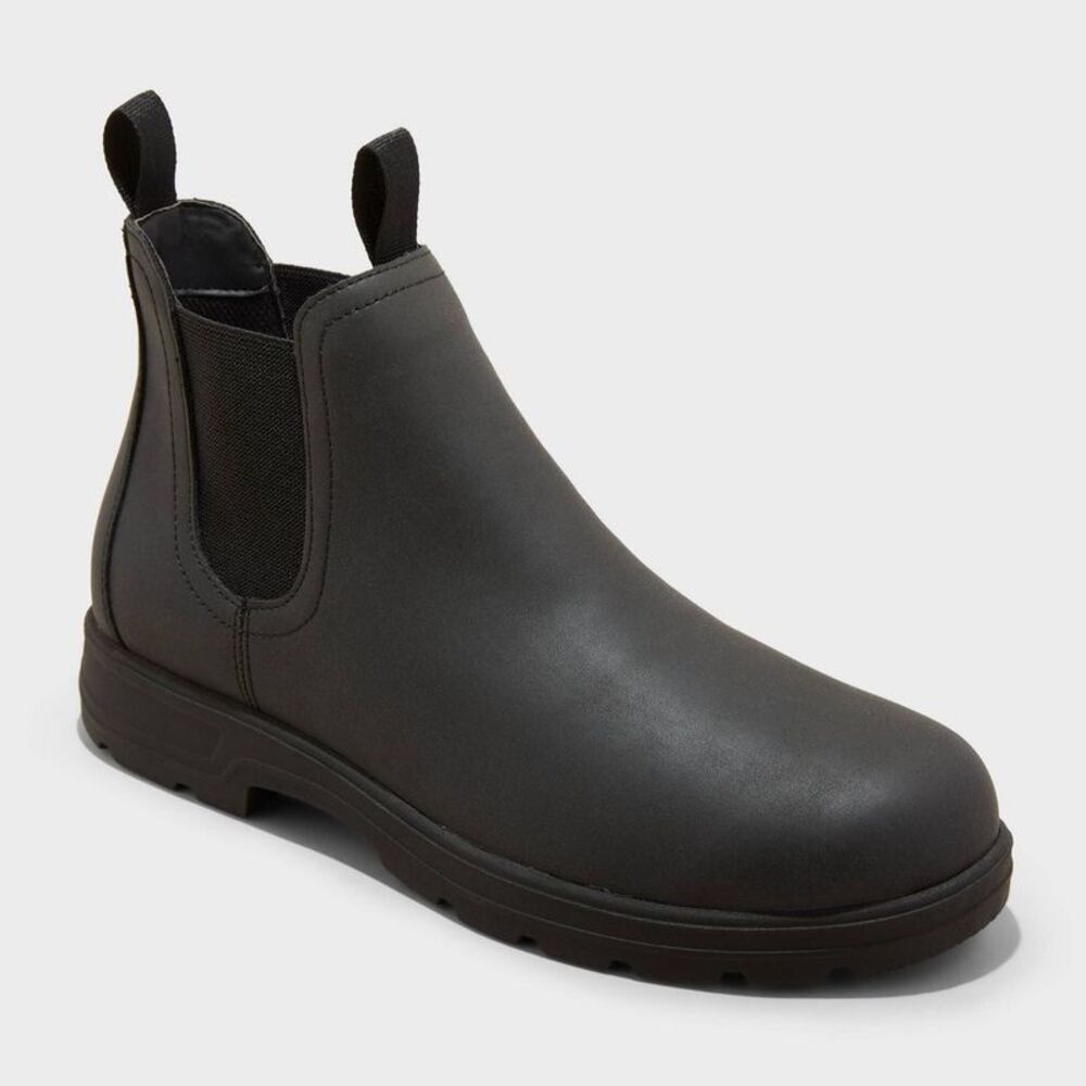 Men's Huxley Chelsea Boots - Black 7: Faux Leather, Pull-On, Cushioned Insole